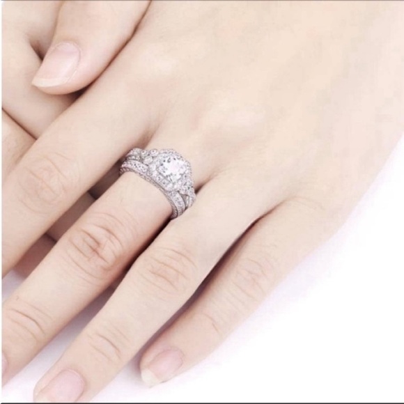 PRINCESS Elegant engagement ring simulated  diamond white gold Plated Size 6 - Picture 7 of 14